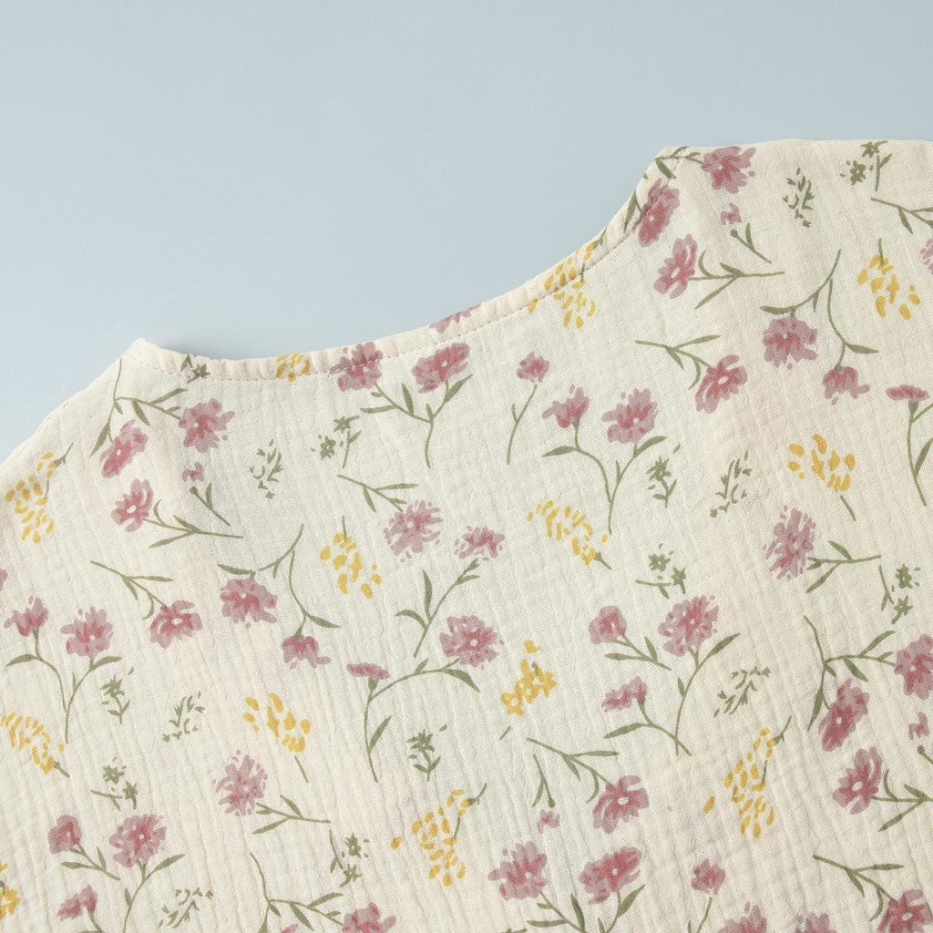 Floral Muslin cozy Pajama Set: Ruffle Trim 100% Cotton Sleepwear