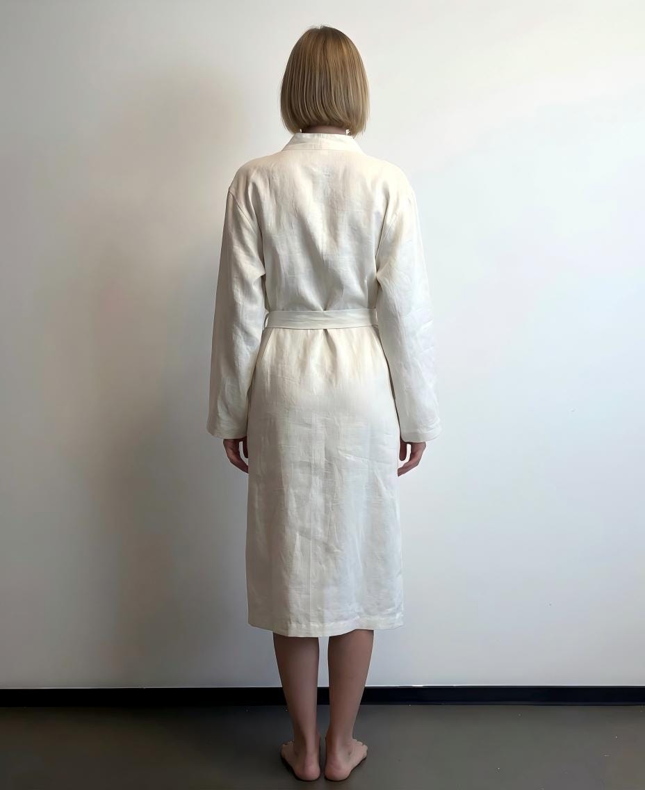 Linen Kimono Robe: Mid-Calf Wrap Dress, Bridal Dressing Gown