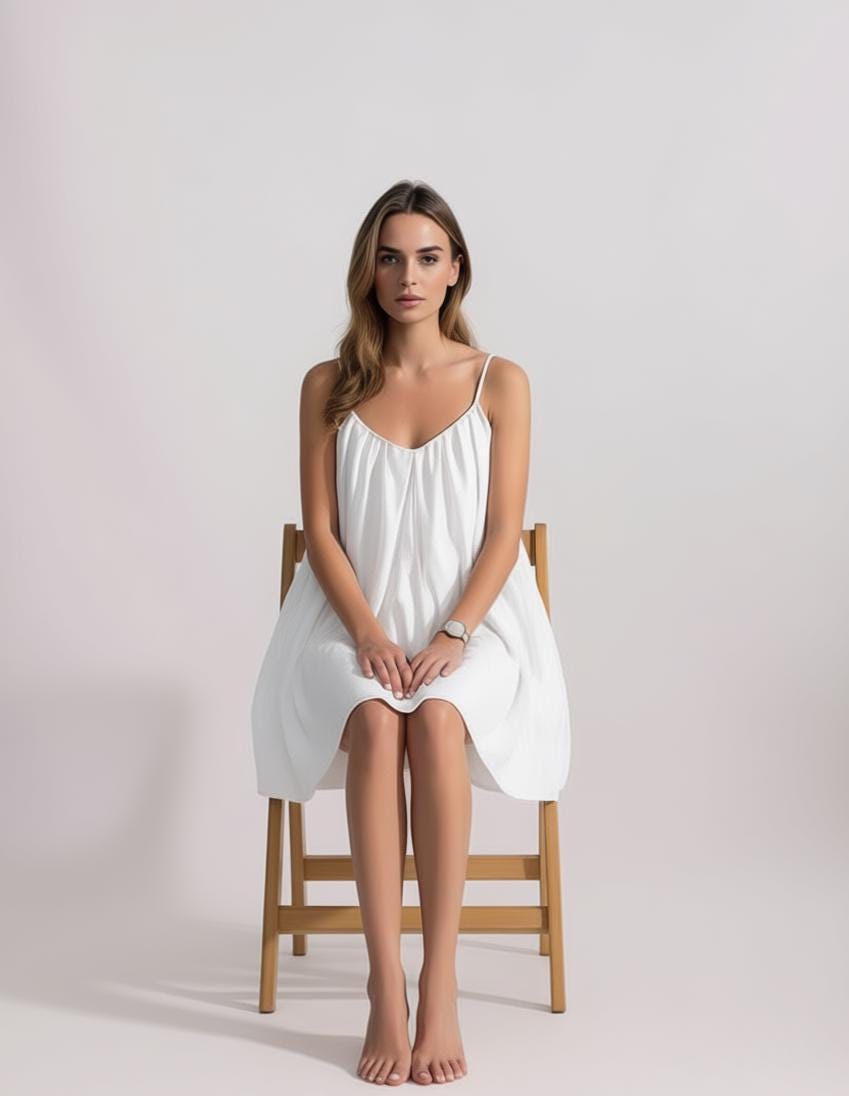 White V-Neck Chemise, Flowy Resort Loungewear