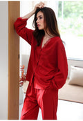 Vintage Red Cotton Lace Pajama Set: Soft Christmas Loungewear Elegant V-neck sleepwear