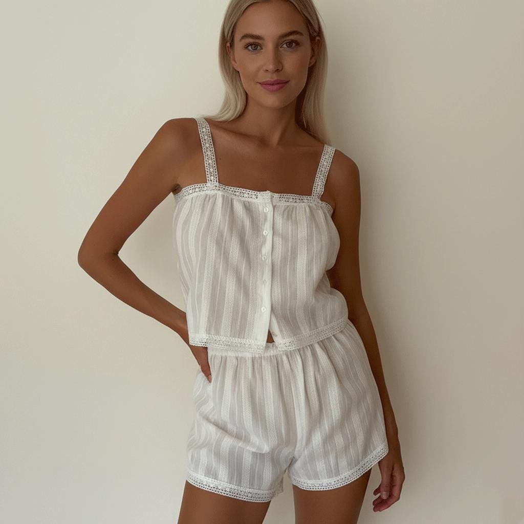 Cotton Pajamas Set for Women - Double Gauze Fabric Top with Shorts Lightweight PJs