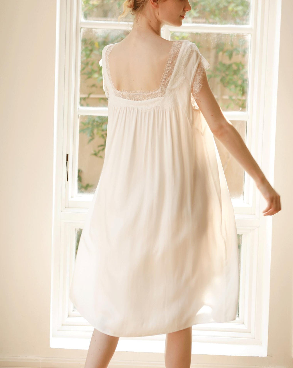 Soft Lace Trim Rayon Satin Nightgown Knee-length Romantic Nightie   Bridal gift