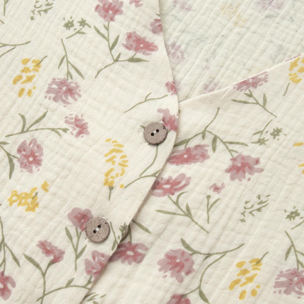 Floral Muslin cozy Pajama Set: Ruffle Trim 100% Cotton Sleepwear