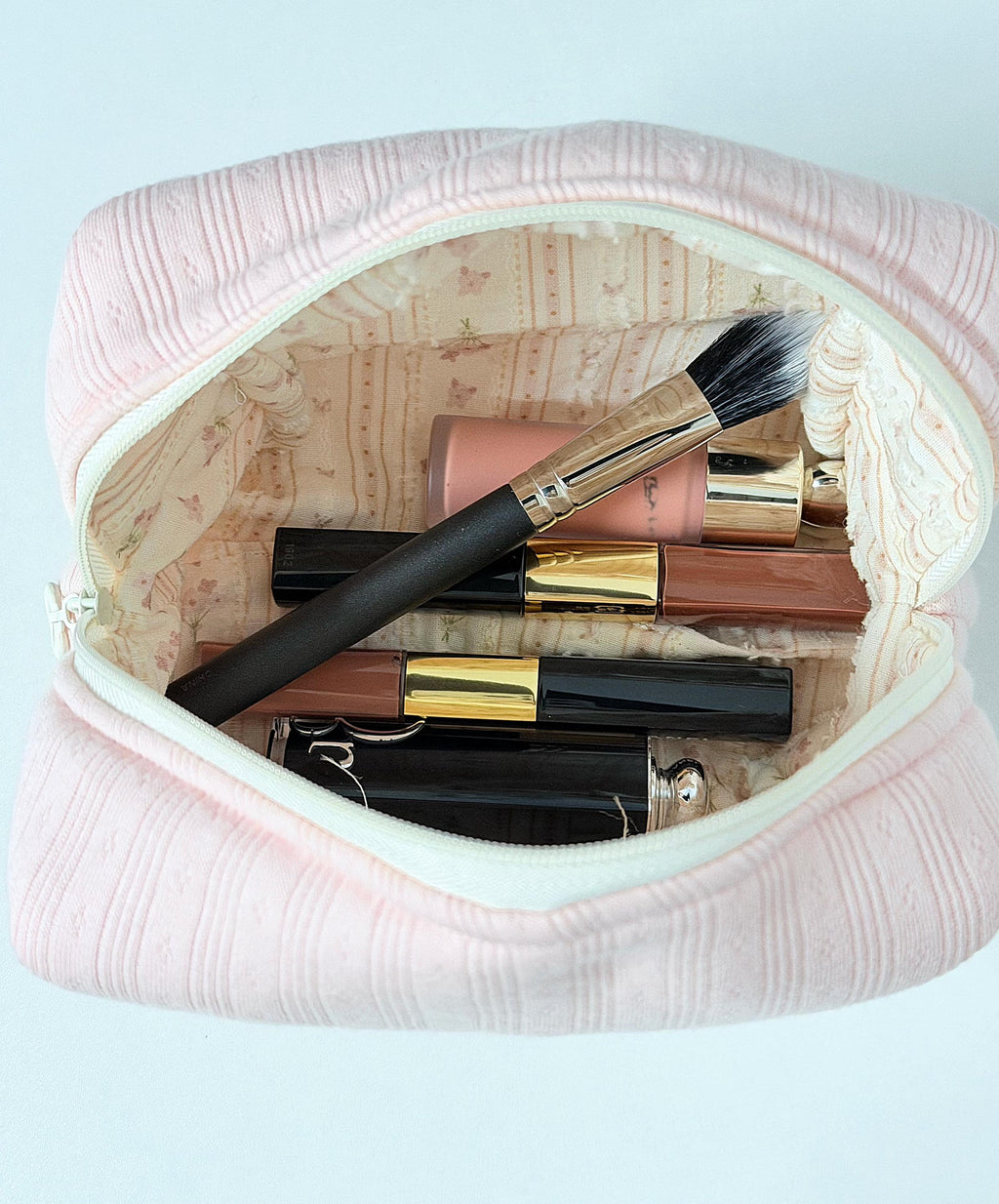 Soft Pink Makeup Bag:  Quilted Cotton Cosmetic Bag, Personalized Gift, Toiletry Bag Women, Makeup Bag, Snack Bag Pouch Travel Bag