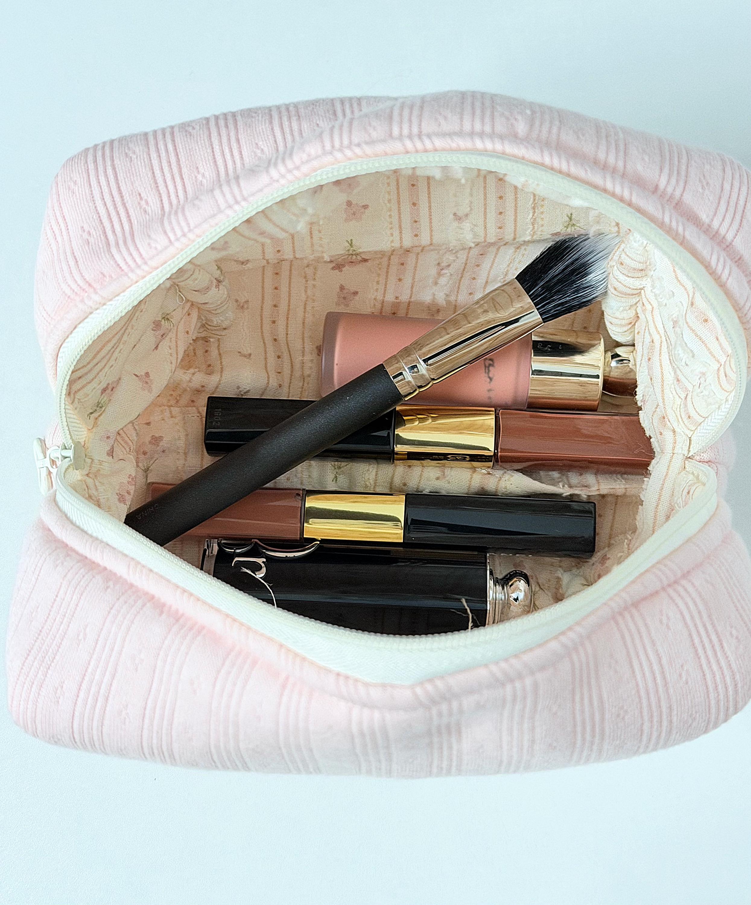 Soft Pink Makeup Bag:  Quilted Cotton Cosmetic Bag, Personalized Gift, Toiletry Bag Women, Makeup Bag, Snack Bag Pouch Travel Bag