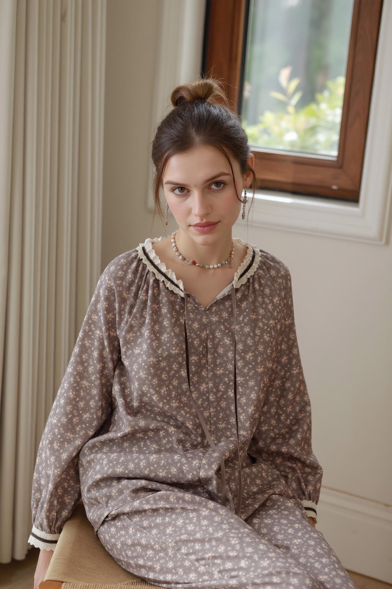 Floral Organic Cotton Pajama Set, Women's Two-Piece Sleepwear