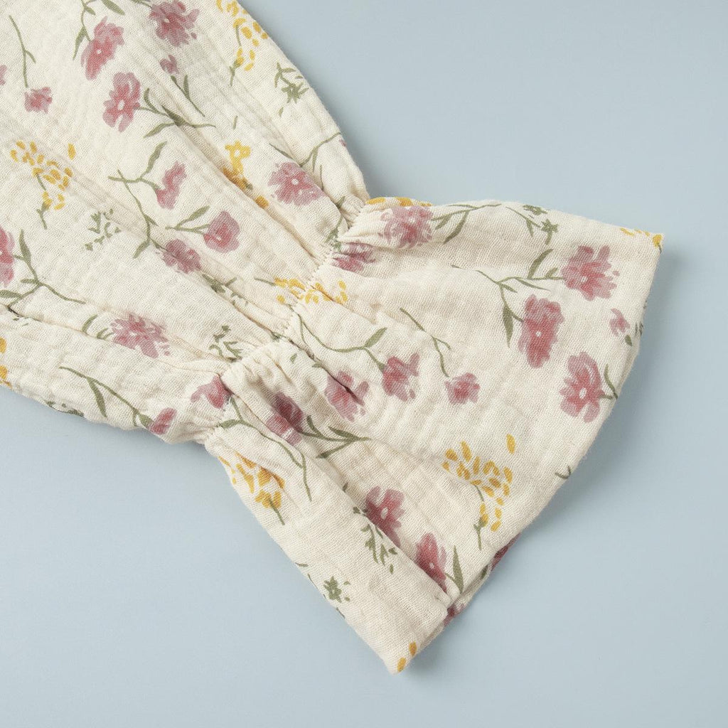 Floral Muslin cozy Pajama Set: Ruffle Trim 100% Cotton Sleepwear