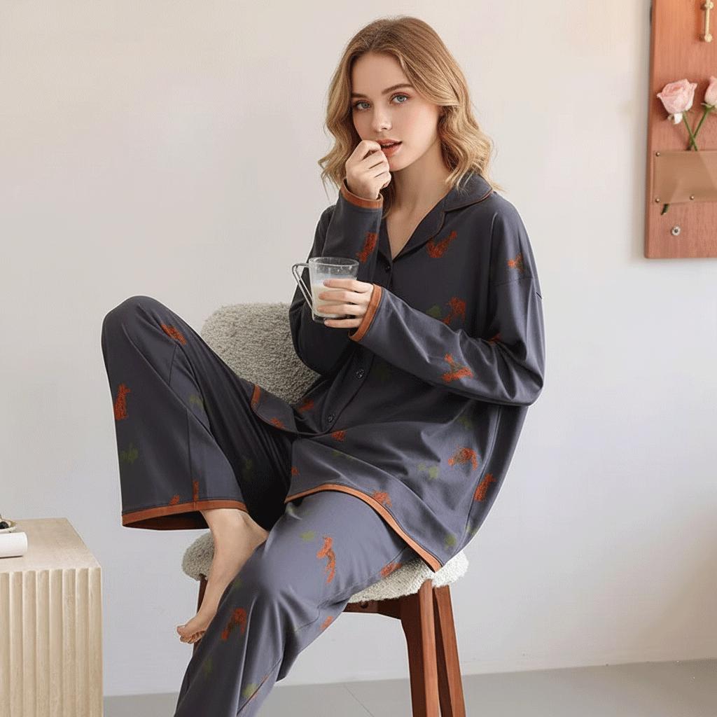 Fox Print Cotton Pajama Set: Soft Button-Front Sleepwear