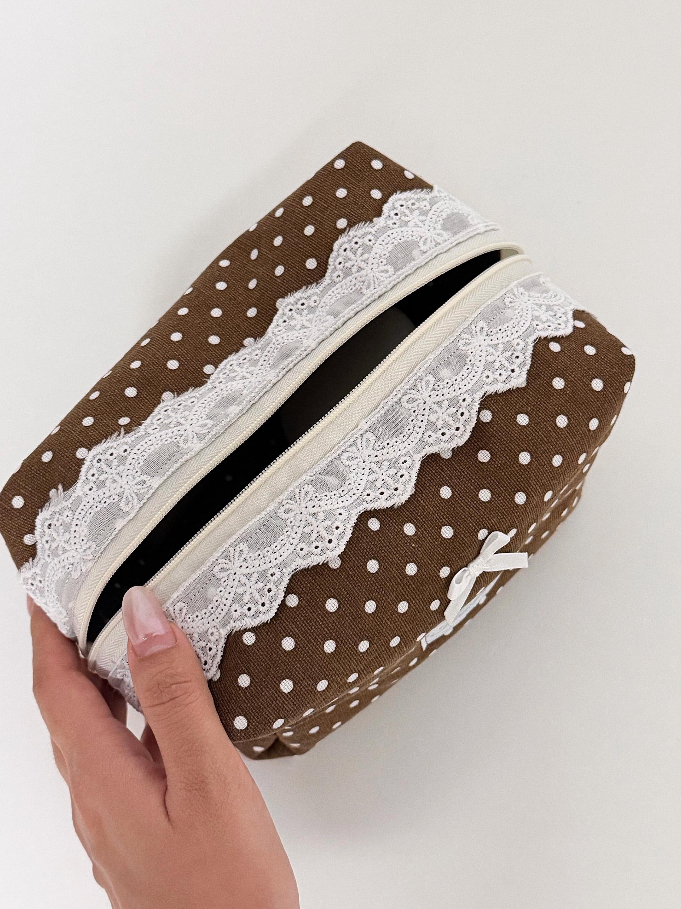 The Polka Dot Charm Quilted Makeup Bag: Style Travel Cosmetic Organizer Zipper Pouch