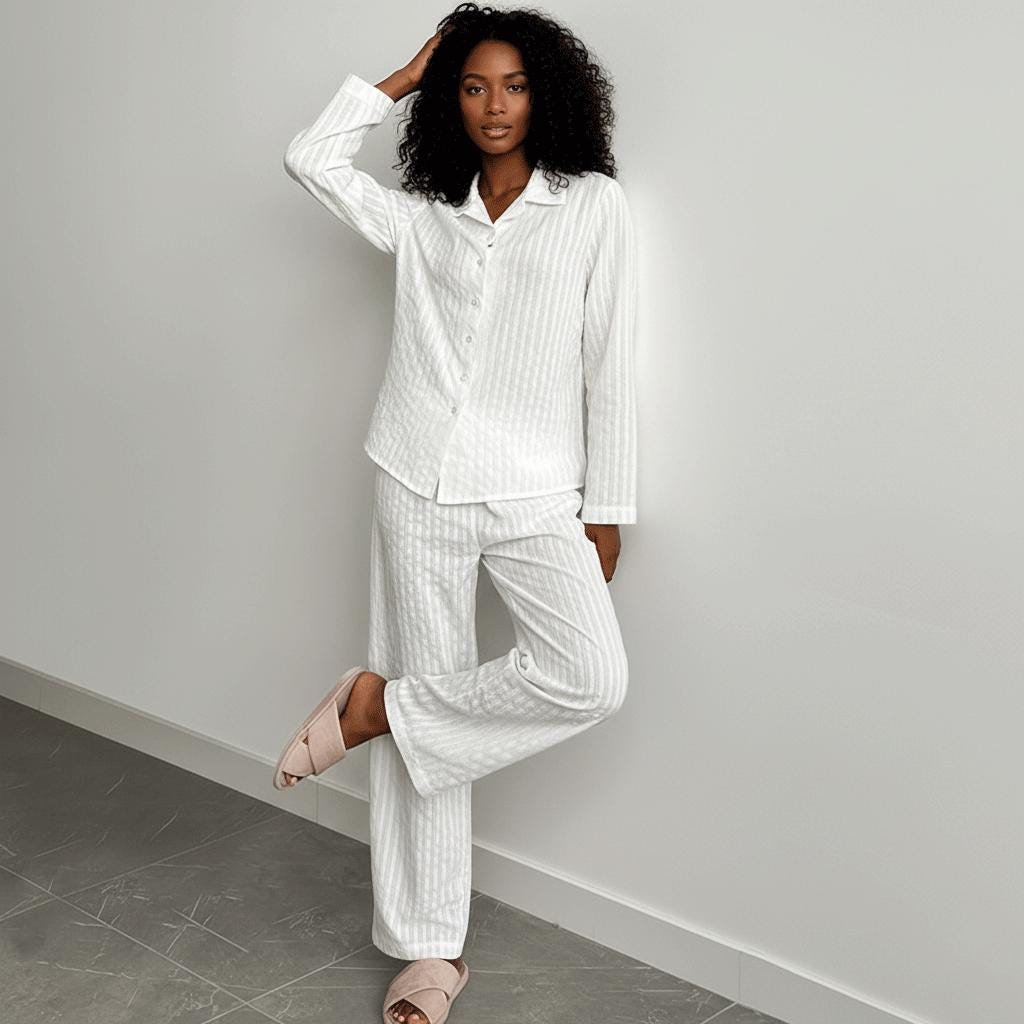 Cotton White Pajama Set: Women's Relaxed Fit Loungewear