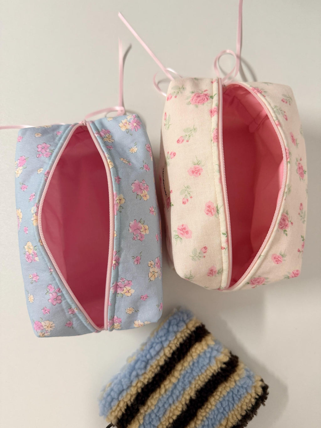 Handmade Floral Quilted Makeup Bag, Cotton Cosmetic Travel Bag
