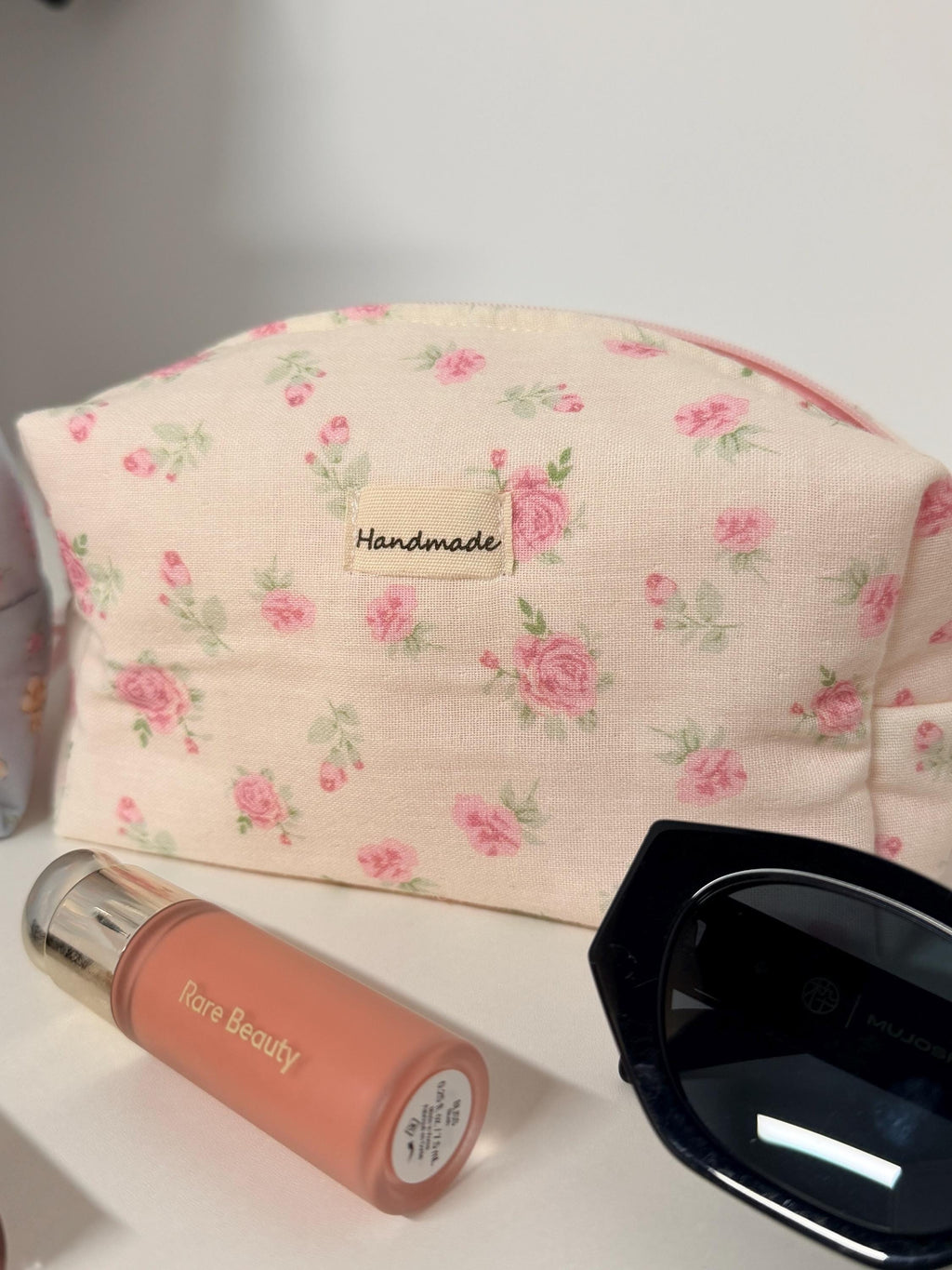 Handmade Floral Quilted Makeup Bag, Cotton Cosmetic Travel Bag