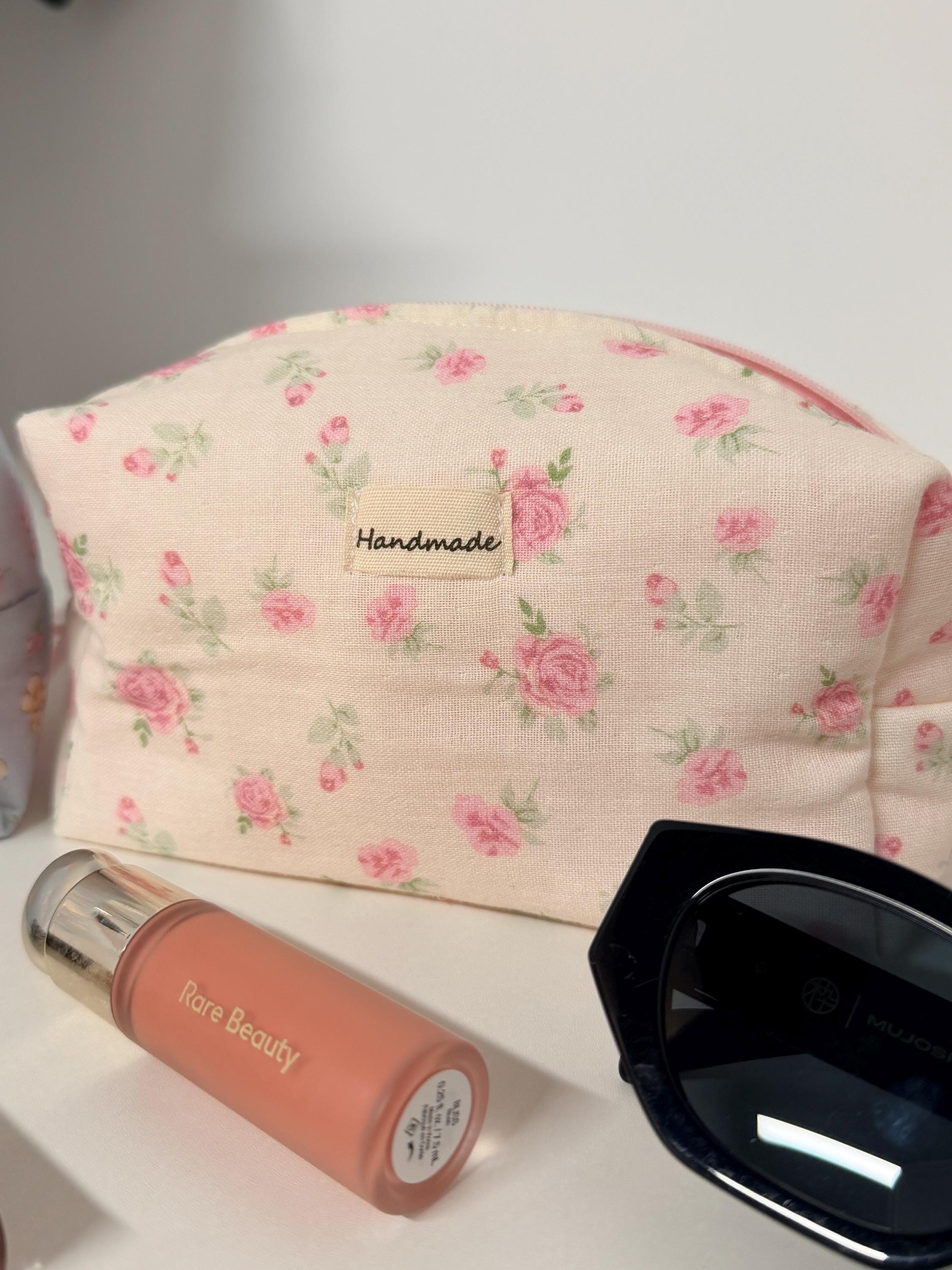 Handmade Floral Quilted Makeup Bag, Cotton Cosmetic Travel Bag