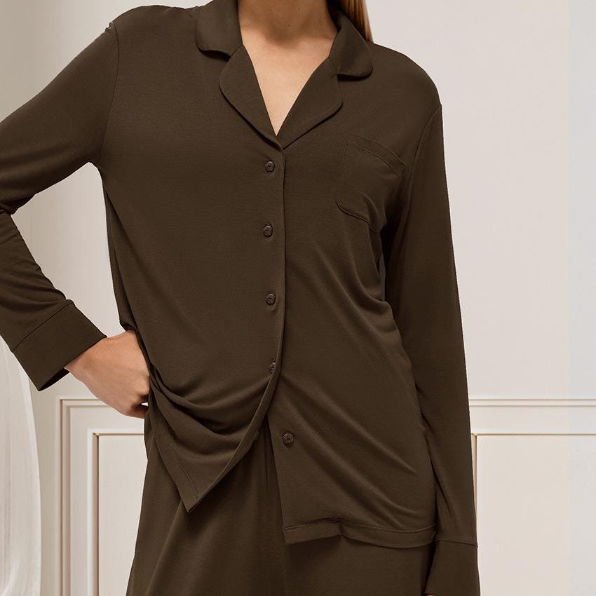 Dark Brown Modal Pajama Set, Long Sleeve Bridal PJs