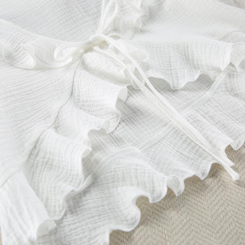 White Muslin Pajama Set: Ruffle Cotton Loungewear Bridal Gift
