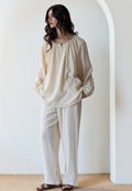 100% Cotton Beige Pajama with Crew Neck: Minimalist Soft Breathable Lounge Sleepwear