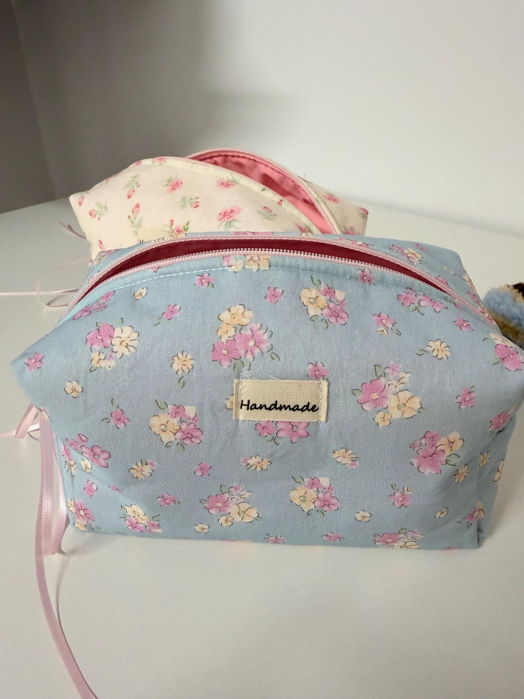 Handmade Floral Quilted Makeup Bag, Cotton Cosmetic Travel Bag