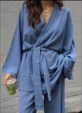 Muslin Cotton Pajama Set: Kimono Soft Robe Lounge Wear Gift for her