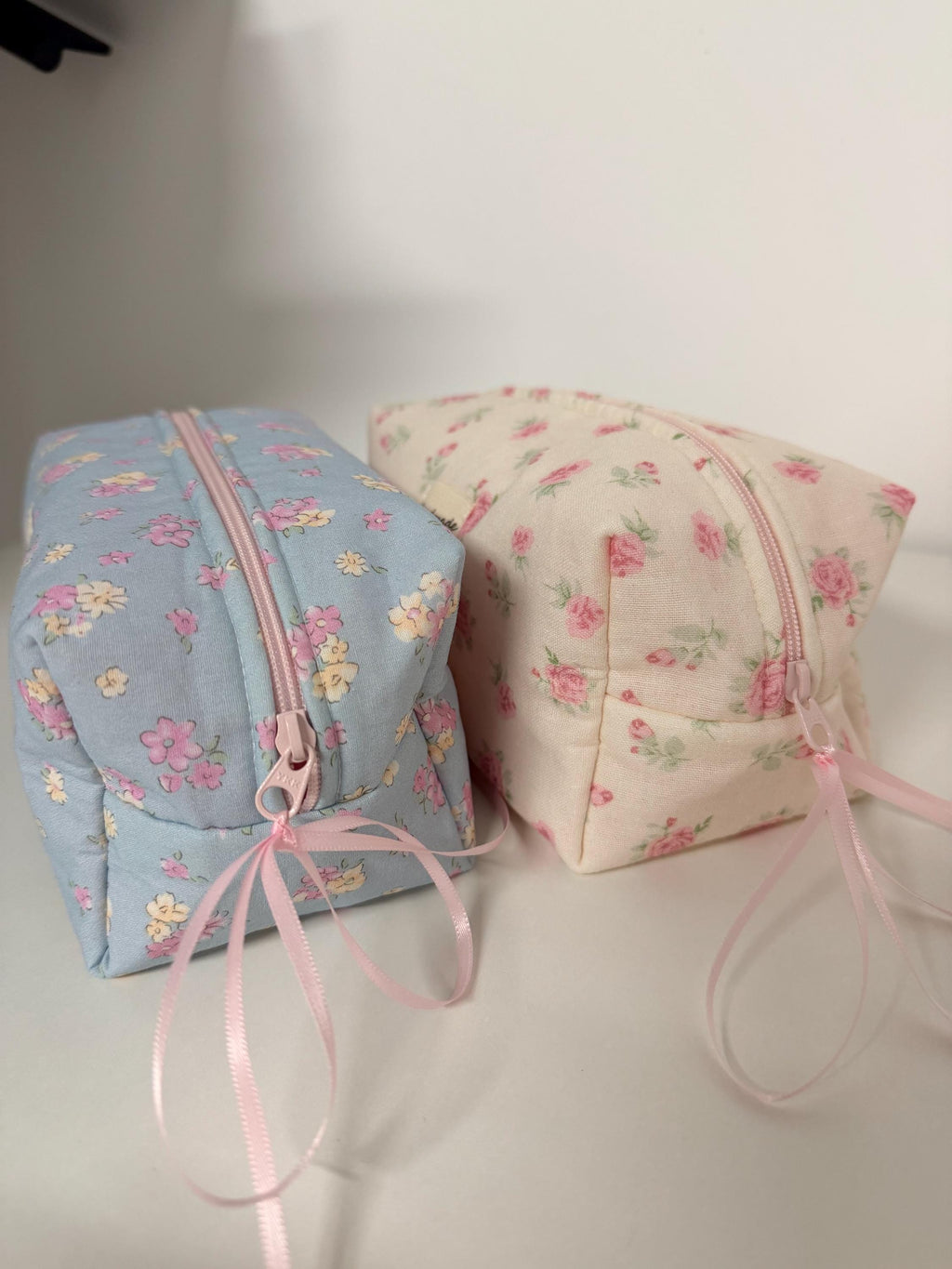 Handmade Floral Quilted Makeup Bag, Cotton Cosmetic Travel Bag