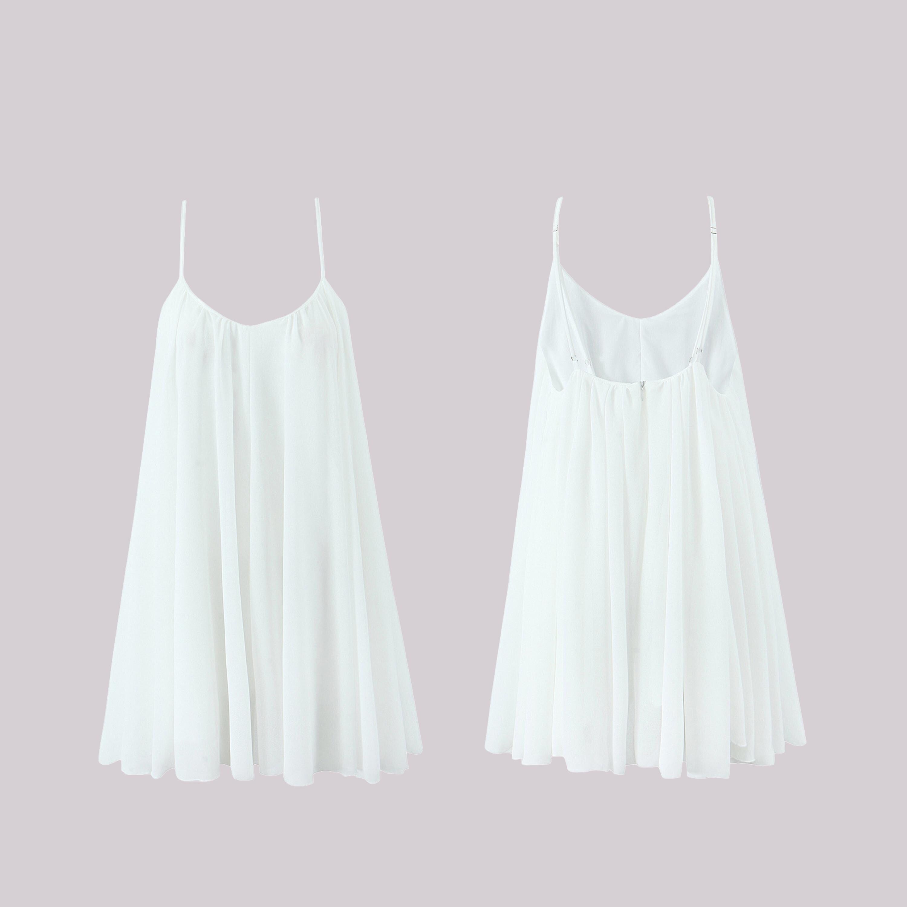 White V-Neck Chemise, Flowy Resort Loungewear