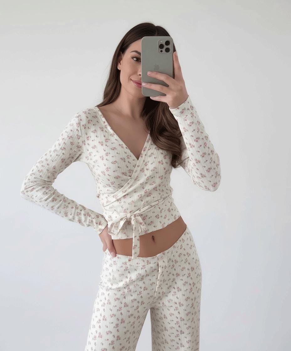 Floral Cotton Pajama Set: Long Sleeve Loungewear Party Gifts Bridesmaids Gift