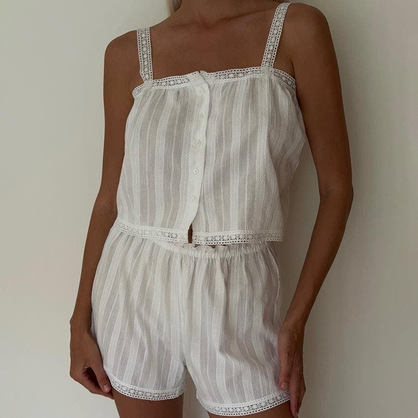 Cotton Pajamas Set for Women - Double Gauze Fabric Top with Shorts Lightweight PJs