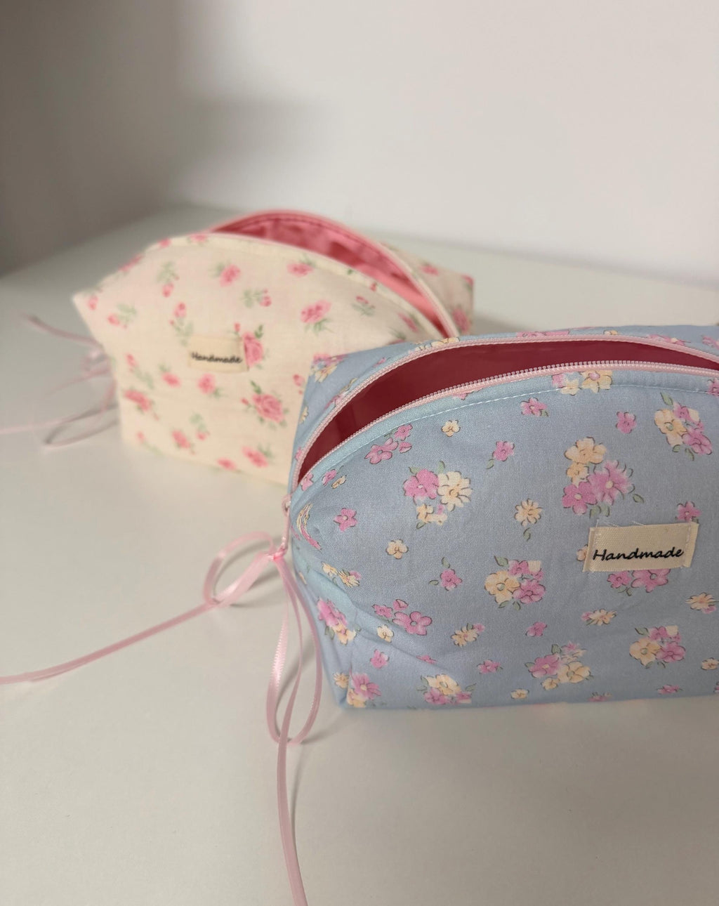 Handmade Floral Quilted Makeup Bag, Cotton Cosmetic Travel Bag