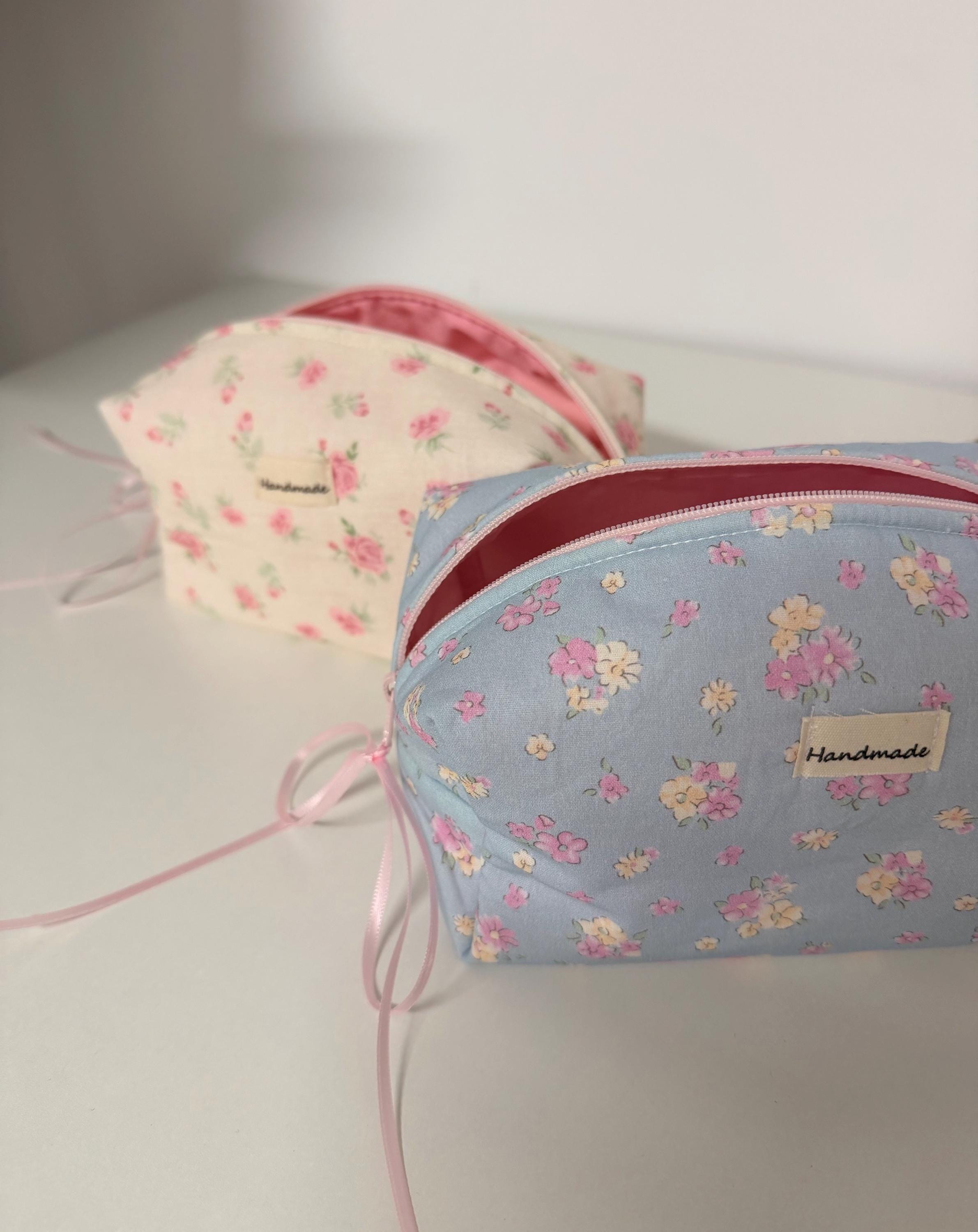 Handmade Floral Quilted Makeup Bag, Cotton Cosmetic Travel Bag