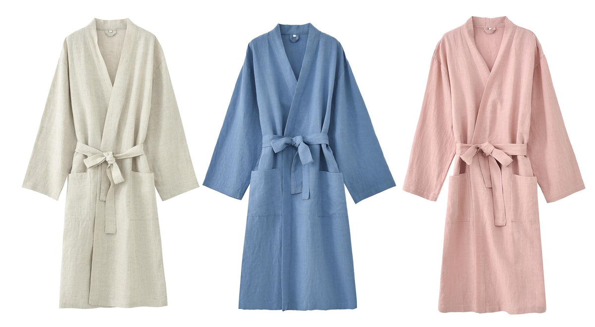 Linen Kimono Robe: Mid-Calf Wrap Dress, Bridal Dressing Gown