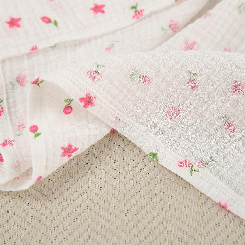 Floral Cotton Muslin Pajama Set: Ruffle Short PJs, Bridesmaid Gift