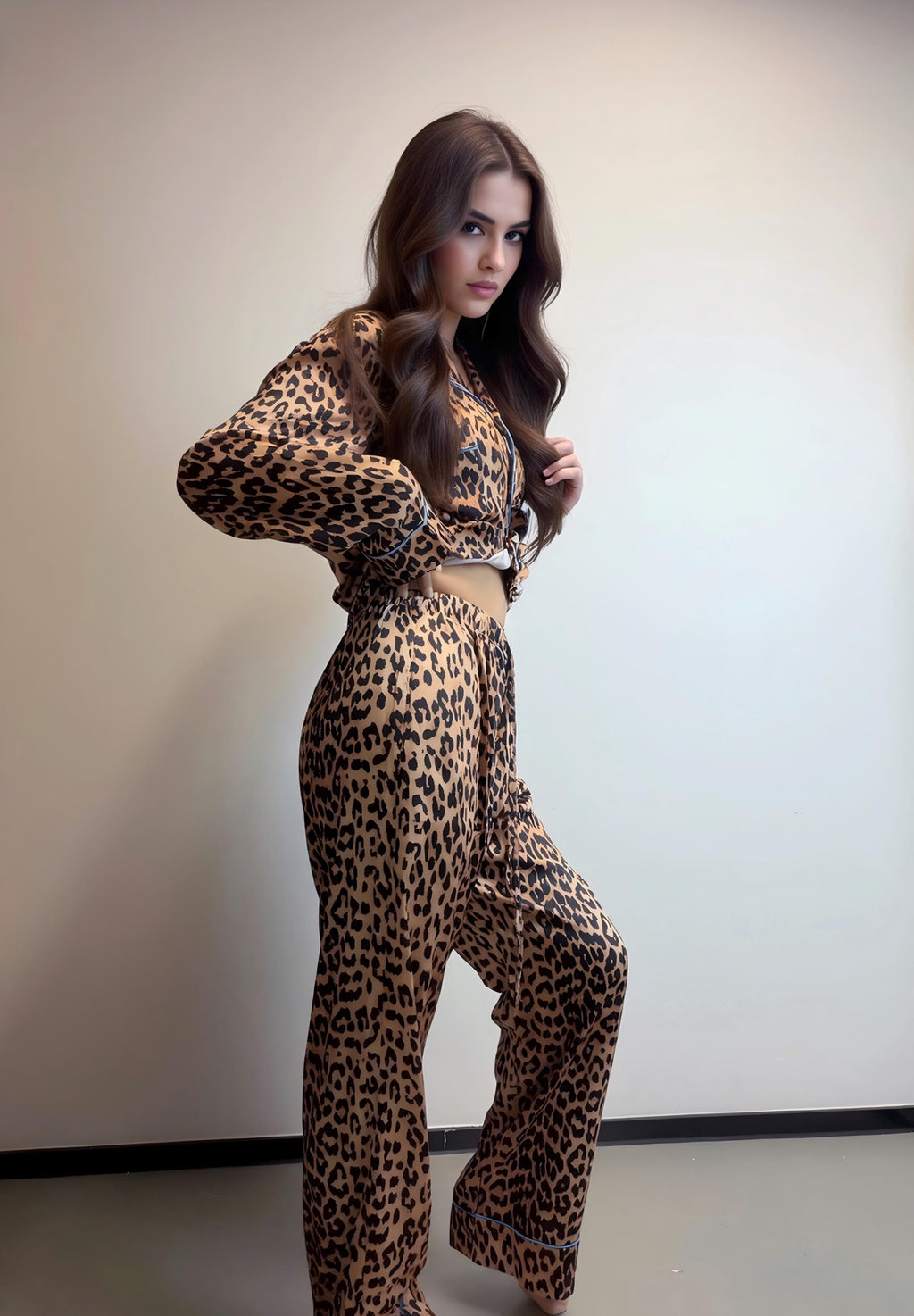 Leopard Print Satin Pajama Set, Women's Button Down Loungewear, Bridesmaid Gift