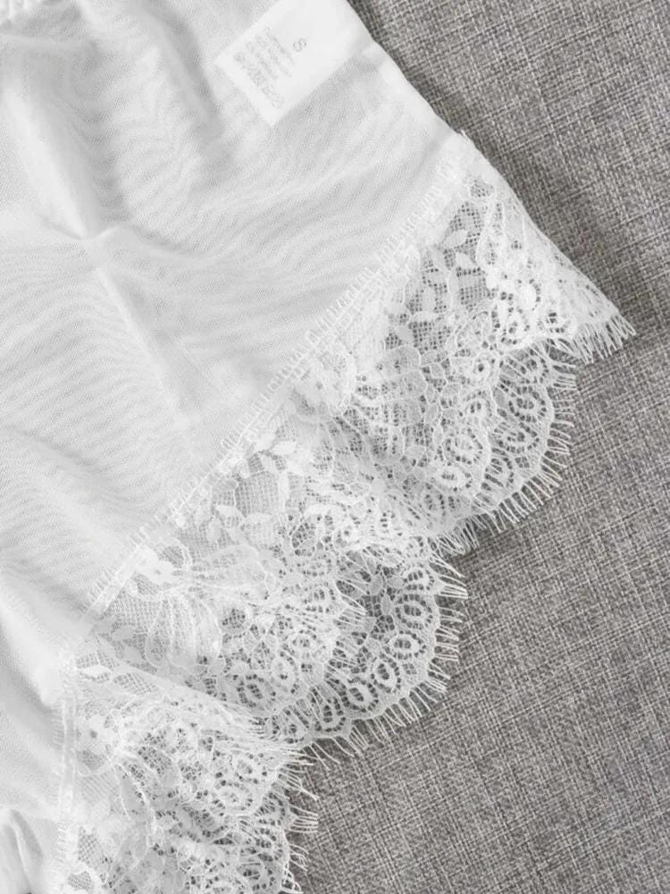 White Lace Pajama Set: Sheer Lingerie with Shawl, Bridal Sleepwear