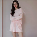 Modal Cotton Pajama Set: Long Sleeve Top, Drawstring Shorts, Loungewear