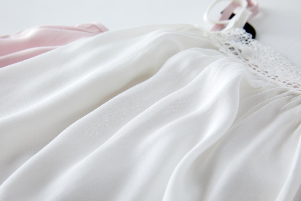Women's Soft White Lace-Trimmed Viscose Sleepwear Set - Elegant Loungewear for Comfort & Style Deep Pockets