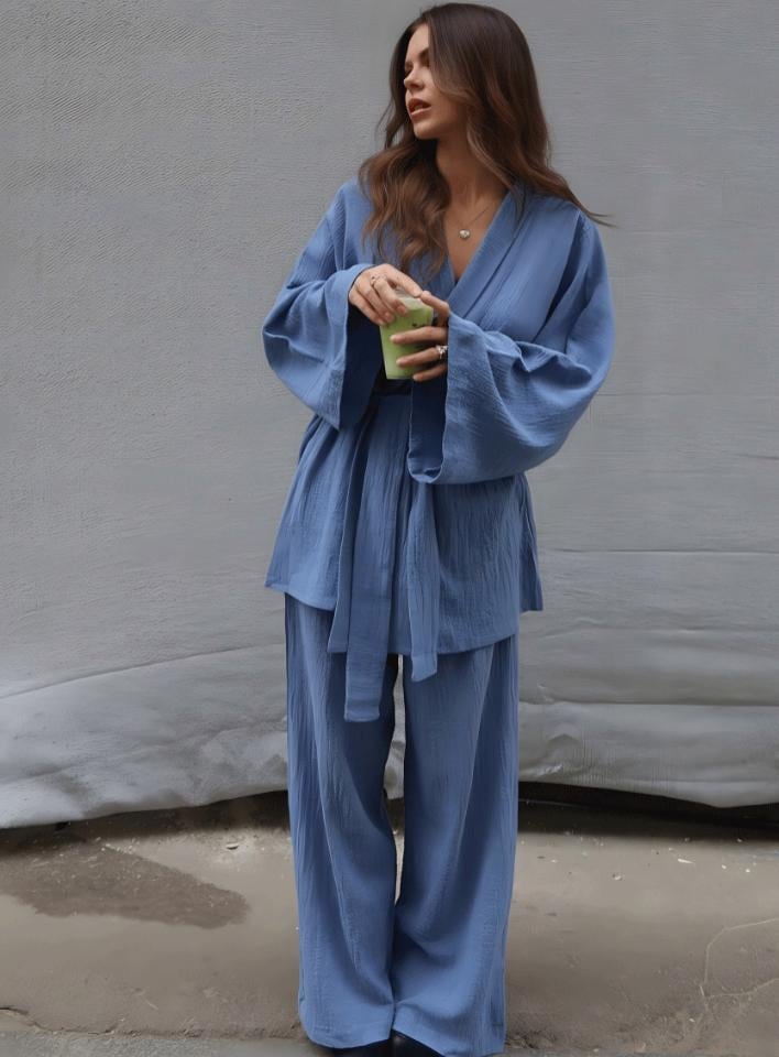 Muslin Cotton Pajama Set: Kimono Soft Robe Lounge Wear Gift for her