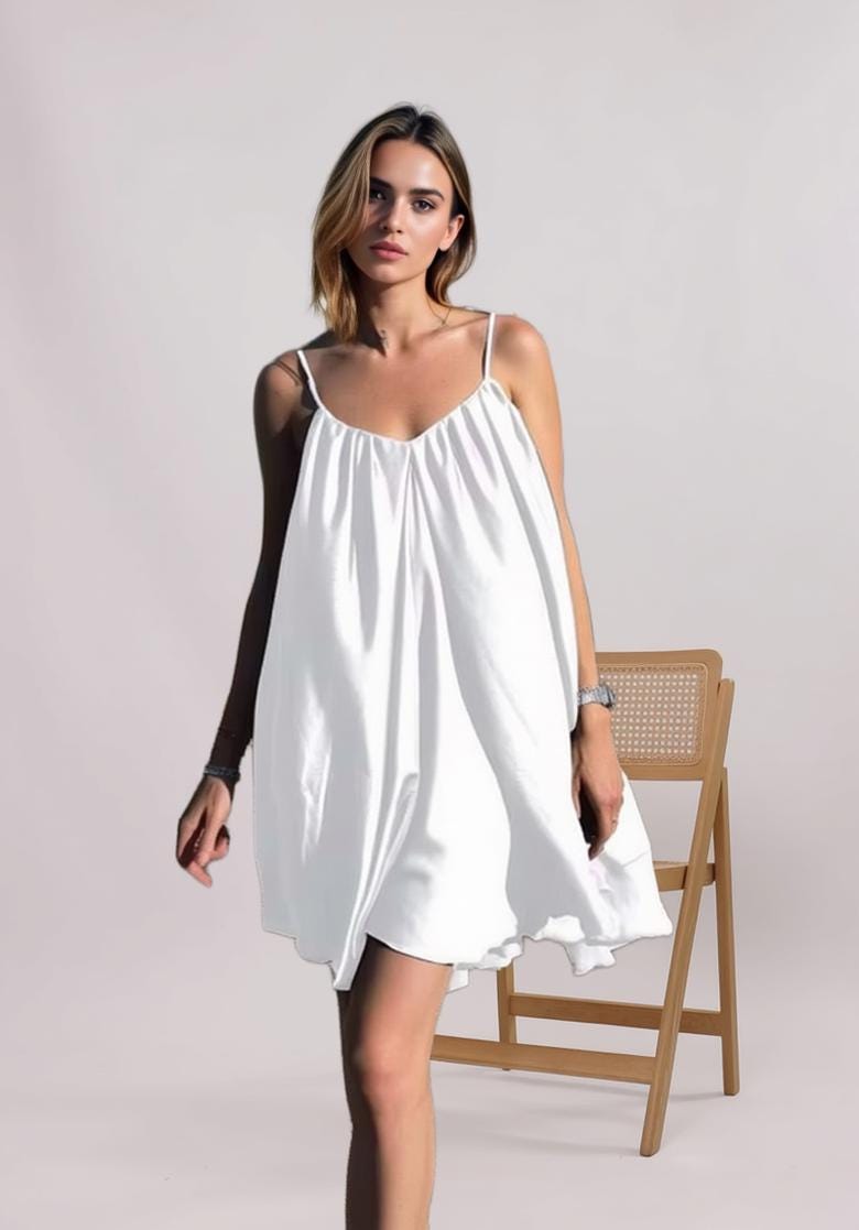 White V-Neck Chemise, Flowy Resort Loungewear