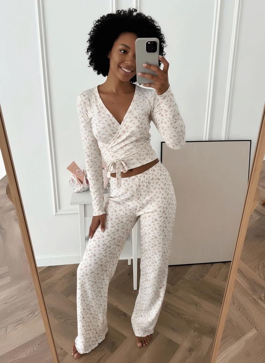 Floral Cotton Pajama Set: Long Sleeve Loungewear Party Gifts Bridesmaids Gift