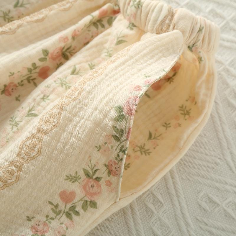 Muslin Cotton Pajama Set, Floral Tank & Shorts, Summer Sleepwear