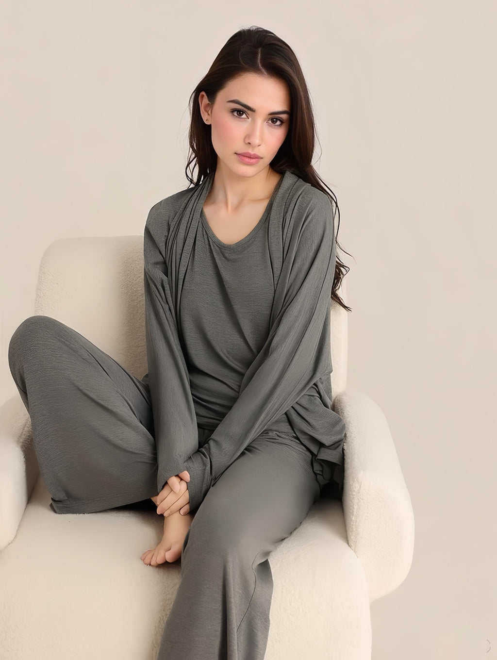 3 Piece Modal Loungewear Set | Cardigan, Pants, Tank Top Outfit