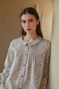 Floral Cotton Pajamas - Romantic Collar, Wide Leg Pants, Christmas gift