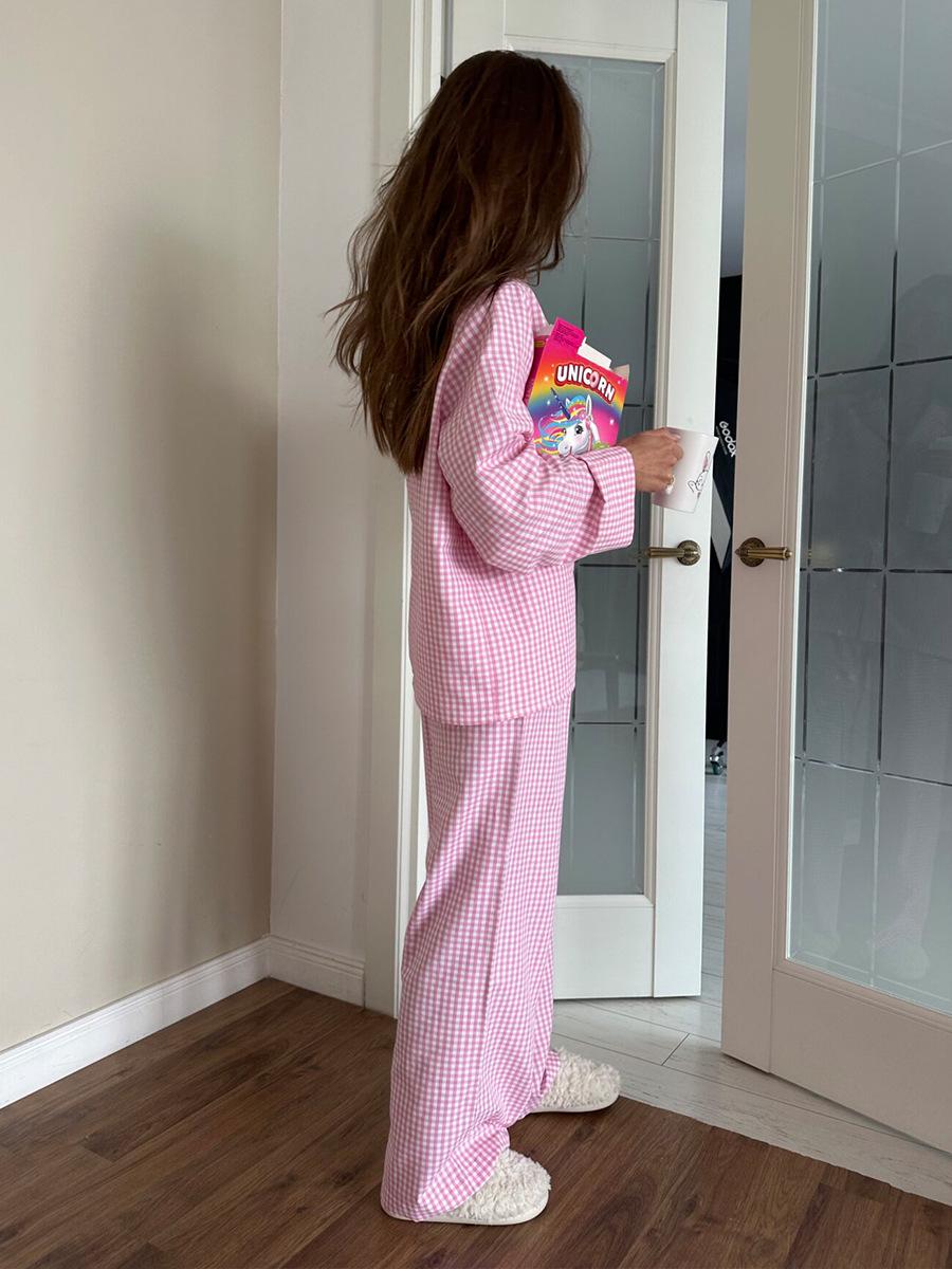 Pink Plaid Pajama Set: Cotton Blend Sleepwear, Family Loungewear Gift for her