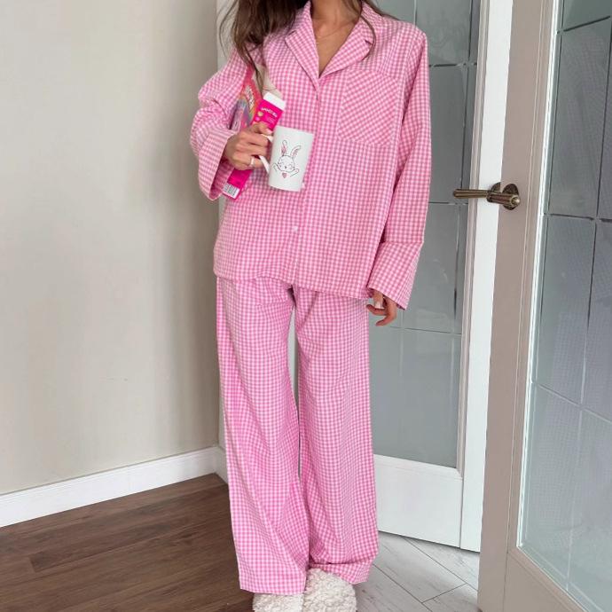 Pink Plaid Pajama Set: Cotton Blend Sleepwear, Family Loungewear Gift for her