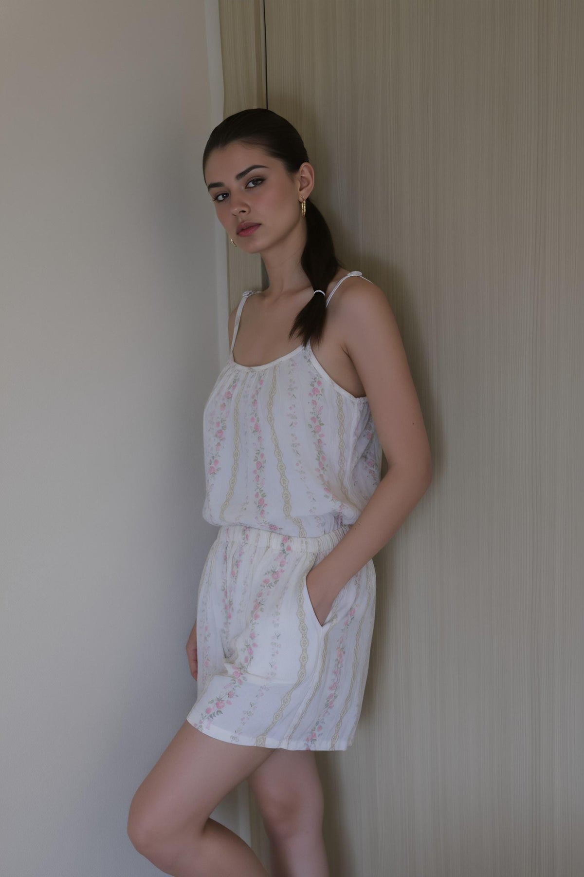 Muslin Cotton Tank Top: Floral Pajama Loungewear Relaxed Sleepwear