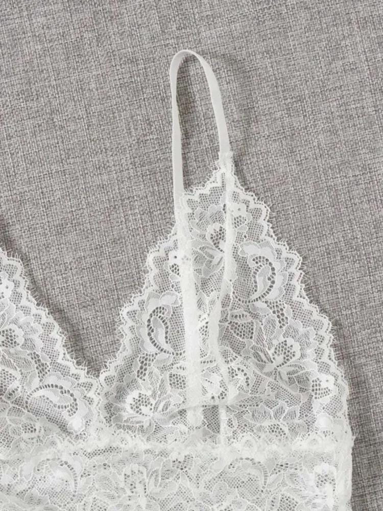 White Lace Pajama Set: Sheer Lingerie with Shawl, Bridal Sleepwear