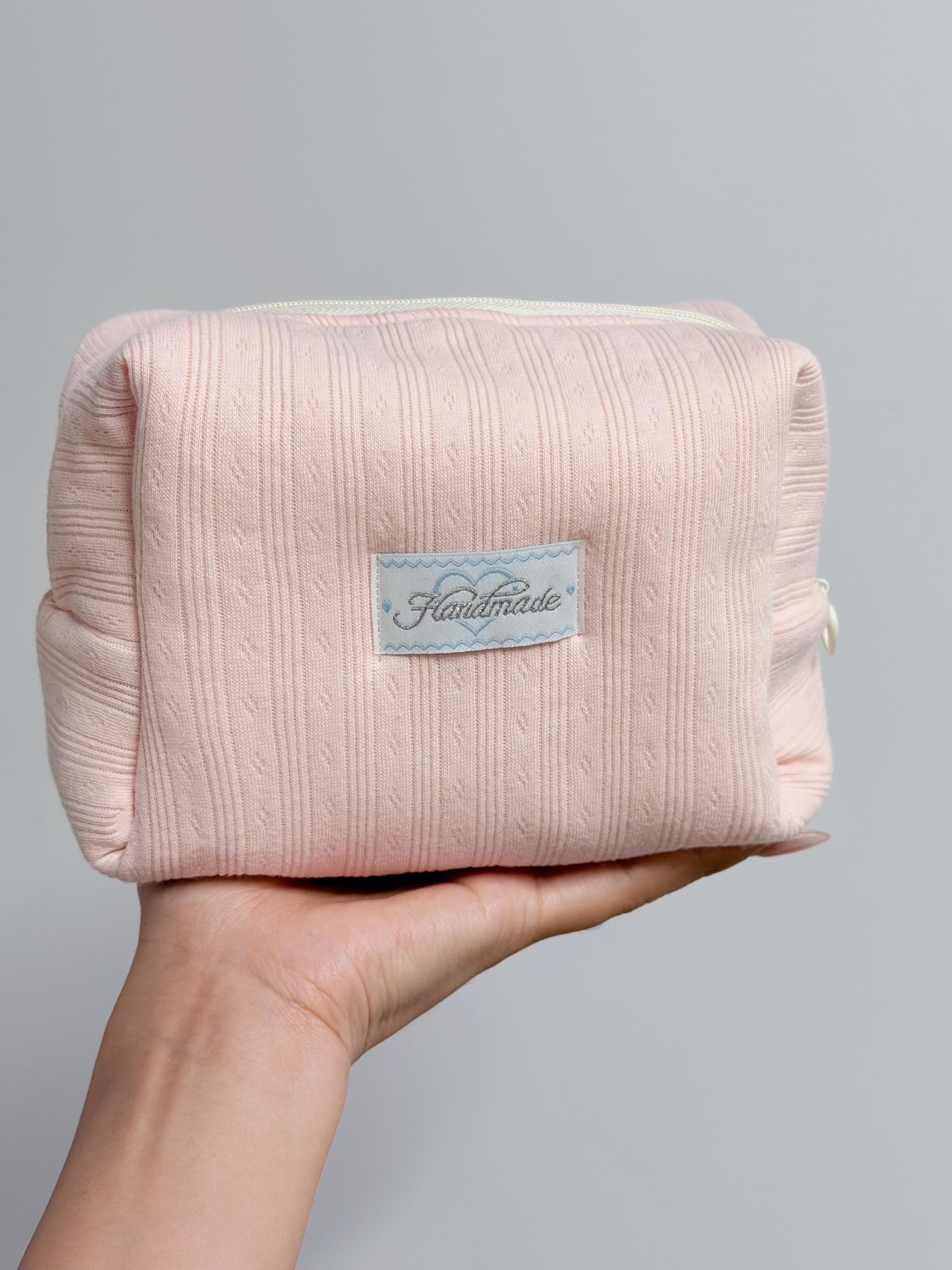 Soft Pink Makeup Bag:  Quilted Cotton Cosmetic Bag, Personalized Gift, Toiletry Bag Women, Makeup Bag, Snack Bag Pouch Travel Bag