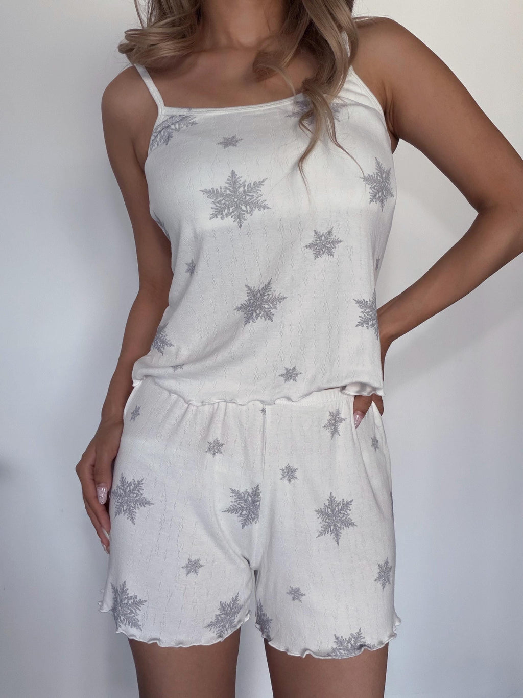 Pointelle Cotton Pajamas: Soft Tank Top and Shorts Lounge Set for Womens Clothing