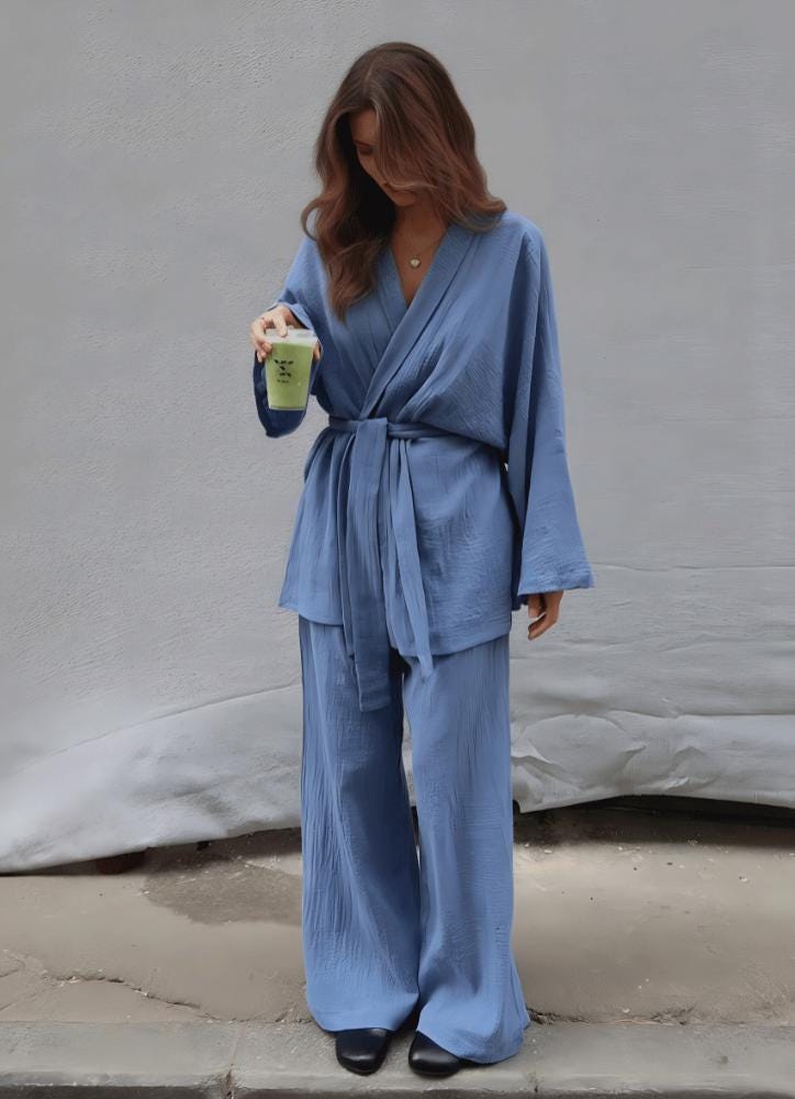 Muslin Cotton Pajama Set: Kimono Soft Robe Lounge Wear Gift for her