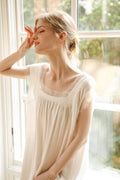 Soft Lace Trim Rayon Satin Nightgown Knee-length Romantic Nightie   Bridal gift