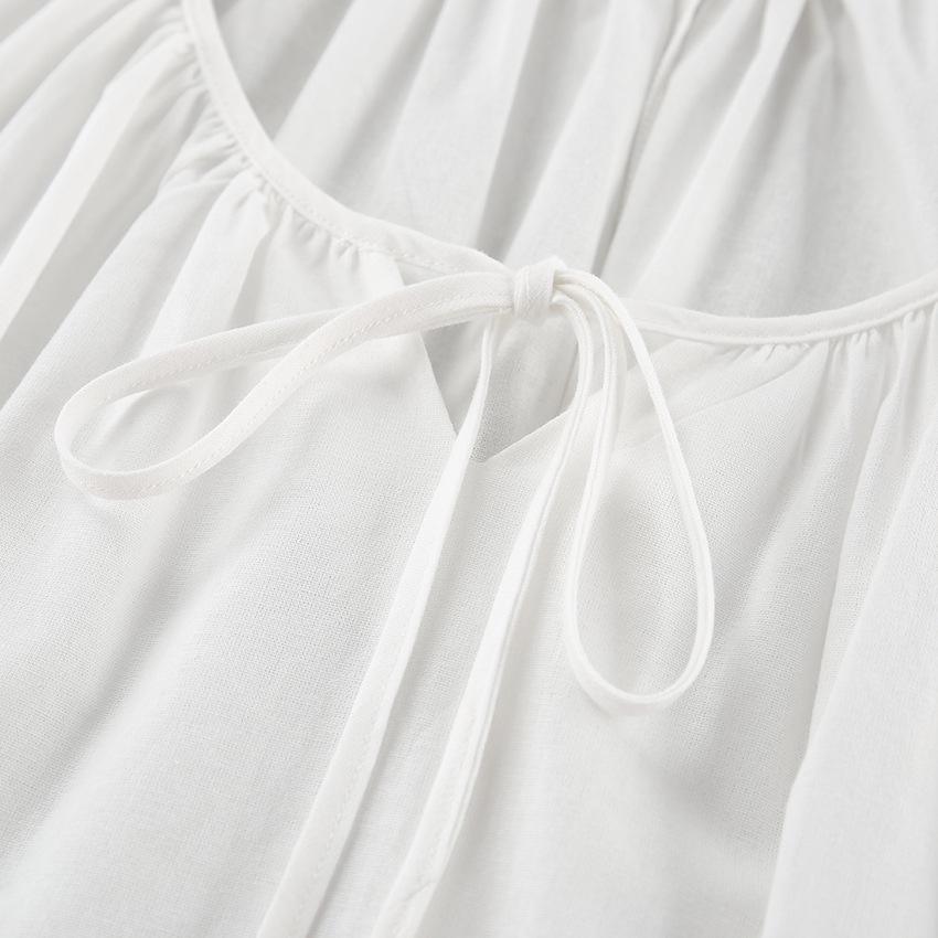 Cotton Gauze Chemise Dress - Short Knee Length, Lightweight feminine white sleepwear nightie loungewear dress