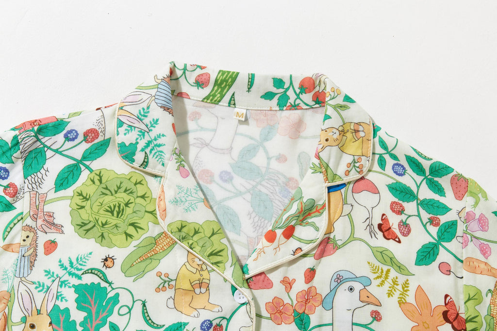 Bamboo Cotton Pajama Set: Botanical Print Loungewear